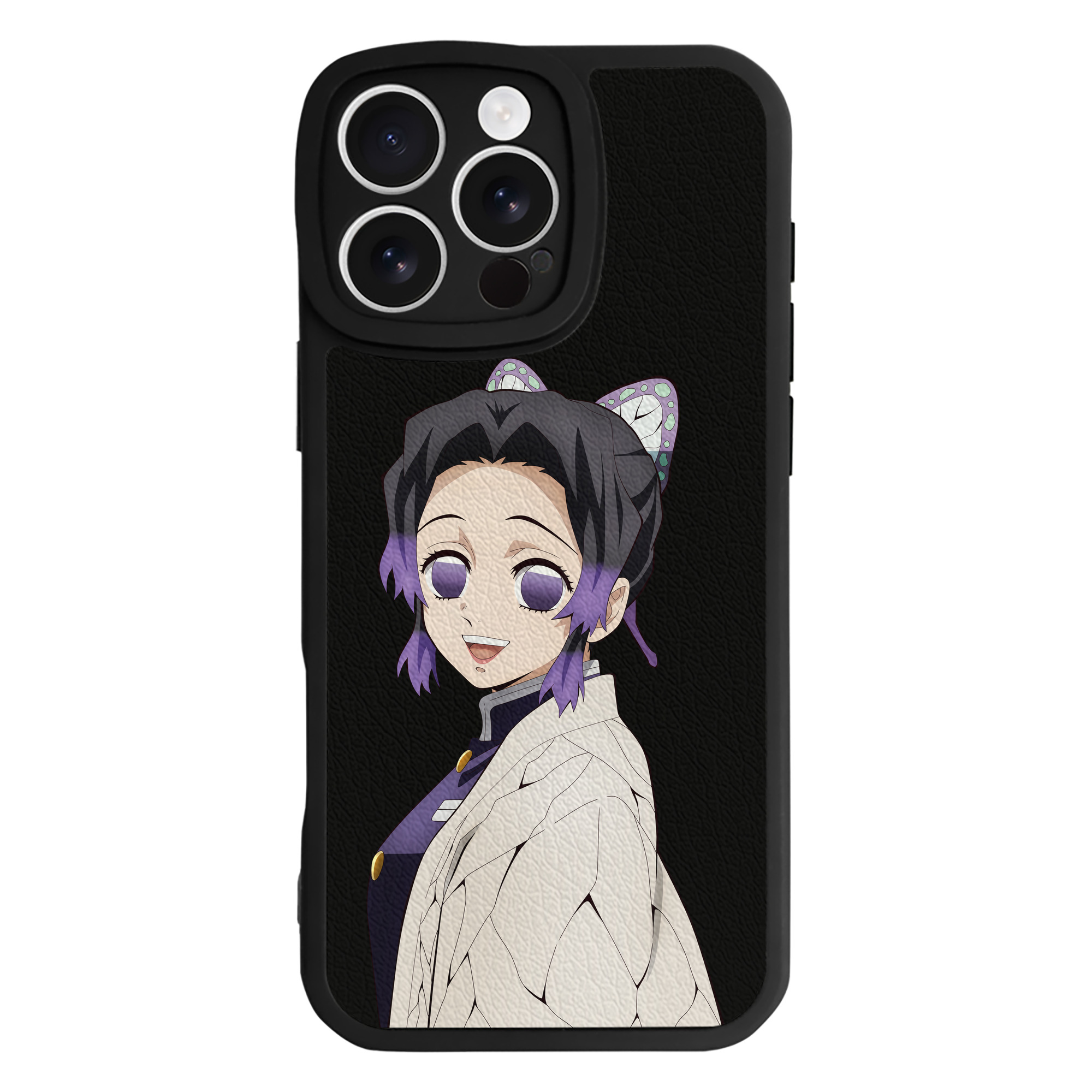 （画像用） 鬼滅の刃（きめつのやいば）蟲柱-胡蝶 しのぶ／こちょう しのぶ Kochou Shinobu 【iPhone 16シリーズ対応】シリコンスマホケース（レザー調） 材質：シリコン